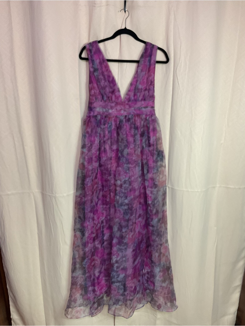 Lulu's Garden Romance Magenta Print Organza Maxi Dress